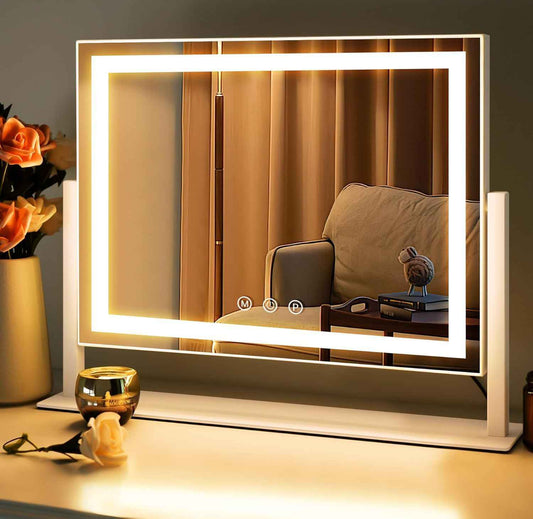 LuxeVue Vanity Mirror with Lights, LED Makeup Mirror, Light Up Vanity Mirror with 3 Colors Dimmable Strip Light, Dimming Touch Sensor, Detachable 15X Spot Magnifying, 360 Rotation (White)