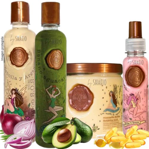 RITUAL BOTANICO Kit 4 Crecimiento Acelerado y Ultra Reparador S.O.S: Shampoo de Cebolla, Mascarilla para el Cabello, Acondicionador Intensivo PLEX, Termoprotector para Cabello (Incluye Obsequio)