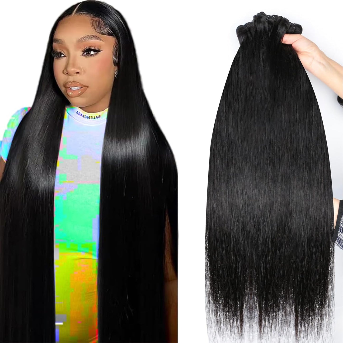 12A Human Hair Bundles Straight 3 Bundles Human Hair 24 26 28 Inch 100% Unprocessed 12A Brazilian Virgin Hair Weave Straight Human Hair Extensions Quick Weave Hair Bundles For Women