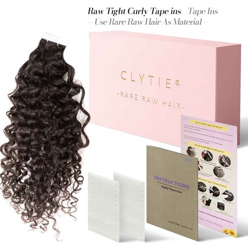 Clytie Raw Curly Tape in Hair Extensions Real Human Hair, Bleachable Tight Curly Human Tape ins Hair Extensions 20 PCS 16IN, Salon Light Weight Deep Curly Tap in 50g Invisible Taping for Thin Hair