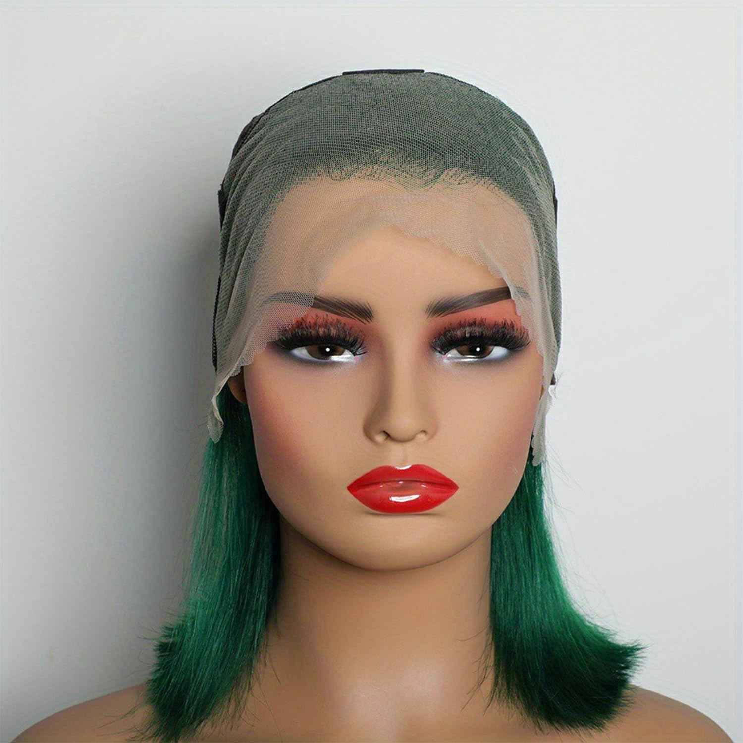 13x4 Transparent Lace Frontal Dark Green Bob Wig Human Hair Brazilian Virgin Short Bob Wigs 180% Density Dark Green 13x4 Lace Bob Wig Pre Plucked Natural Hairline with Baby Hair（8 Green)