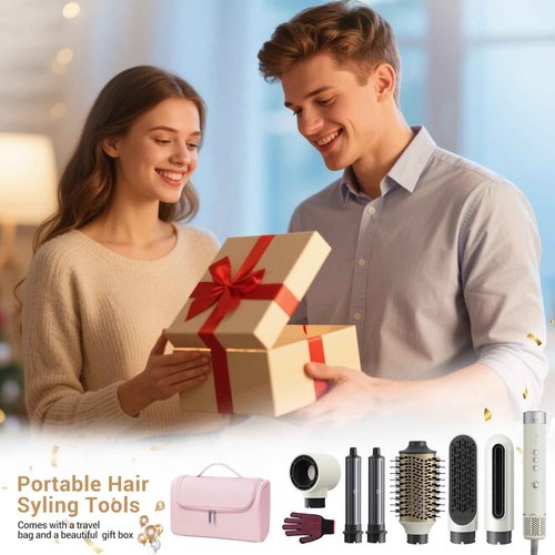 6 in 1 Air Wrap Hair Styler, 110,000 RPM Hair Dryer Brush with Auto-Wrap Curlers, Oval Brush & Volumizer, Hot Air Styler for Fast Drying,Curling, Smoothing & Volume, Air Styler with Travel Case