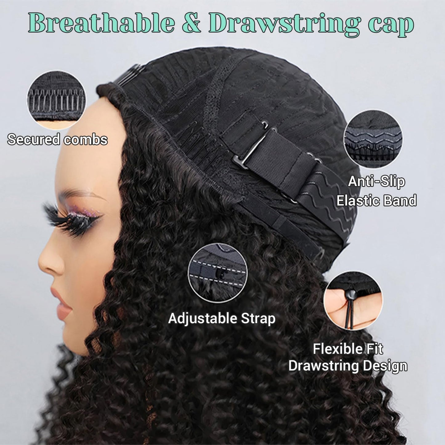 Kinky Curly Half Wig Human Hair 200% Density Headband Wig Upgrade 3 In 1 Half Wig with Drawstring Seamless Clip Ins Flip Over Wear Go Glueless Wigs 100% Human Hair for Women Beginner Friendly 16 Inch
