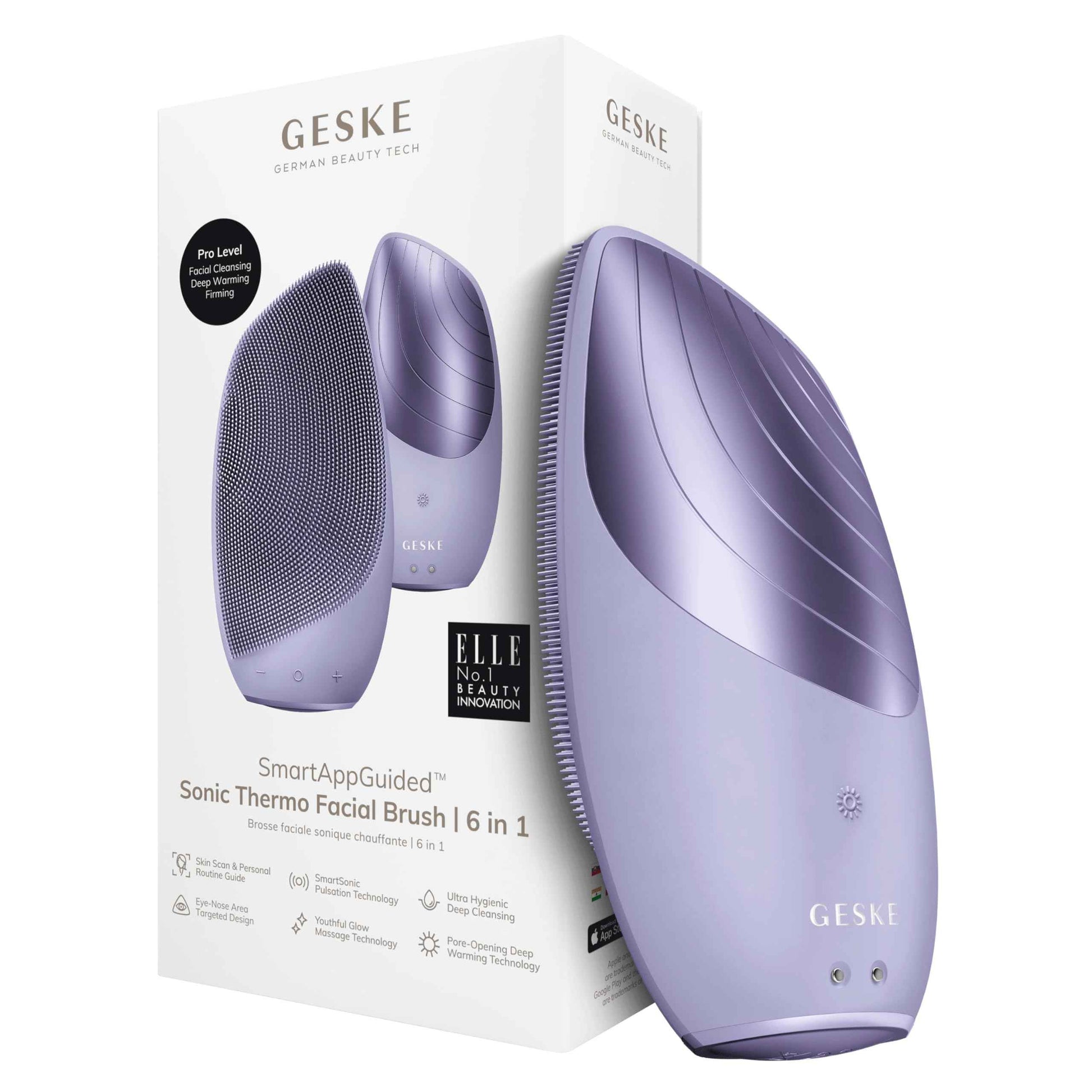 GESKE SmartAppGuided Sonic Thermo Facial Brush | 6 in 1 | Skin Cleansing | Cleansing Brush with Thermal Function | Electric Facial Massager
