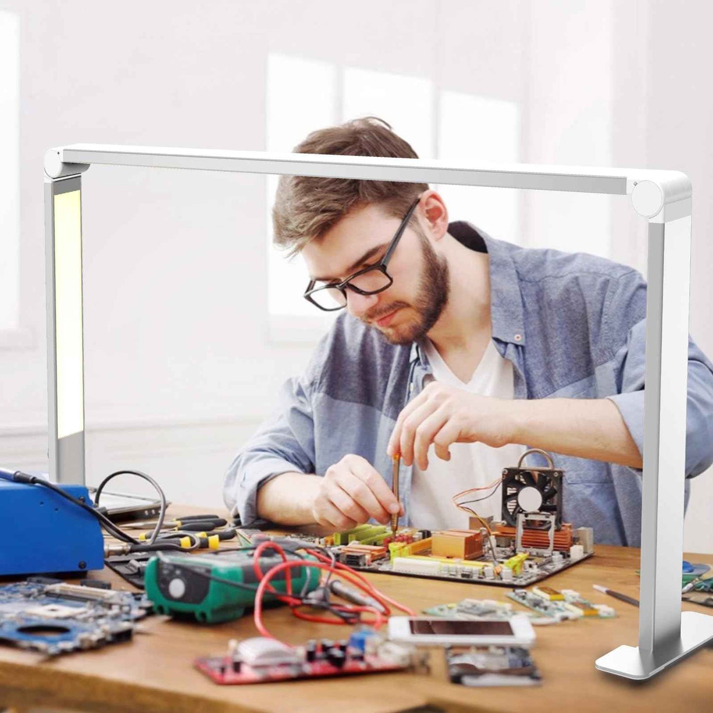 16 x 32 Inch Adjustable Nail Tech Light – 480 LED Lights Dimmable Desk Lamp with 4000-6000K Color, Ideal for Nail Tech, Lash Eyelash, Tattoo, Eyebrows, Beauty Studio