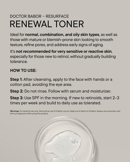 Doctor BABOR Renewal Toner, Smoothing & Refining Toner, Rejuvenated Complexion with Retinol & Niacinamides, Even Skin Tone & Texture, 6.76 oz