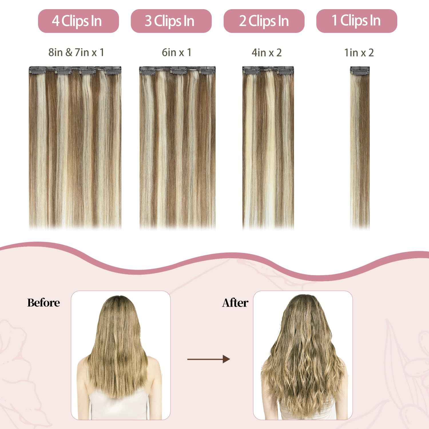 HUAYI Clip In Hair Extensions - Ash Blonde Mixed Platinum Blonde 120g 20 Inch, Real Human Hair Extensions for Women, Premium Quality Hair Extensions Real Human Hair for a Natural Look
