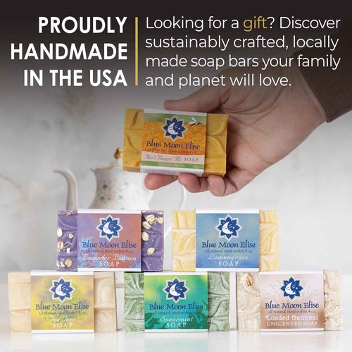 Blue Moon Elise All Natural Soap Bars Variety 6-Pack, Made with Organic Ingredients, Handmade in the USA, Moisturizing and Therapeutic for Face & Body, Sensitive Skin, Men & Women