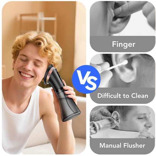 Yakbio Ear Wax Removal - Electric Ear Cleaner with LED Display, Ear Cleaning Kit Effective & Safe Ear Wax Cleaner Irrigation Flushing System, 3 Pressure Modes, 12 Tips