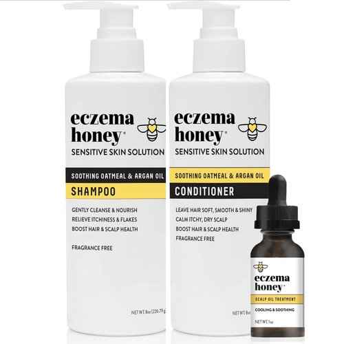 ECZEMA HONEY Scalp Kit - Natural Anti Dandruff Shampoo, Conditioner, & Scalp Oil for Flakes - Argan Oil & Tea Tree Oil for Hair - Eczema Treatment Helps Psoriasis, Seborrheic Dermatitis, & More
