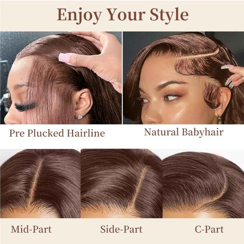 Cypha 28 Inch Chocolate Brown Lace Front Wigs Human Hair Pre Plucked 13x6 Straight Lace Front Wigs Human Hair 180% Density Colored #4 Light Brown Glueless Wig HD Lace Frontal Wigs for Women