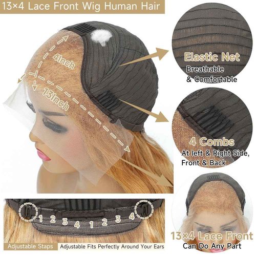 Honey Blonde Wig Human Hair 200 Density 13x4 HD Lace Front Wigs Human Hair Pre Plucked Body Wave Honey Blonde Wig Human Hair 27# Colored Glueless Wigs 16 Inch