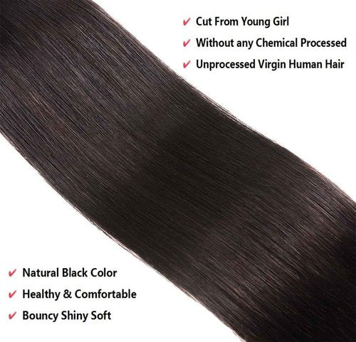 Brazilian Virgin Straight Hair Bundles 100% Unprocessed Virgin Human Hair Weave Bundles Human Hair Extension Double Weft Natural Color Straight Hair Bundles(24 26 28 Inch)