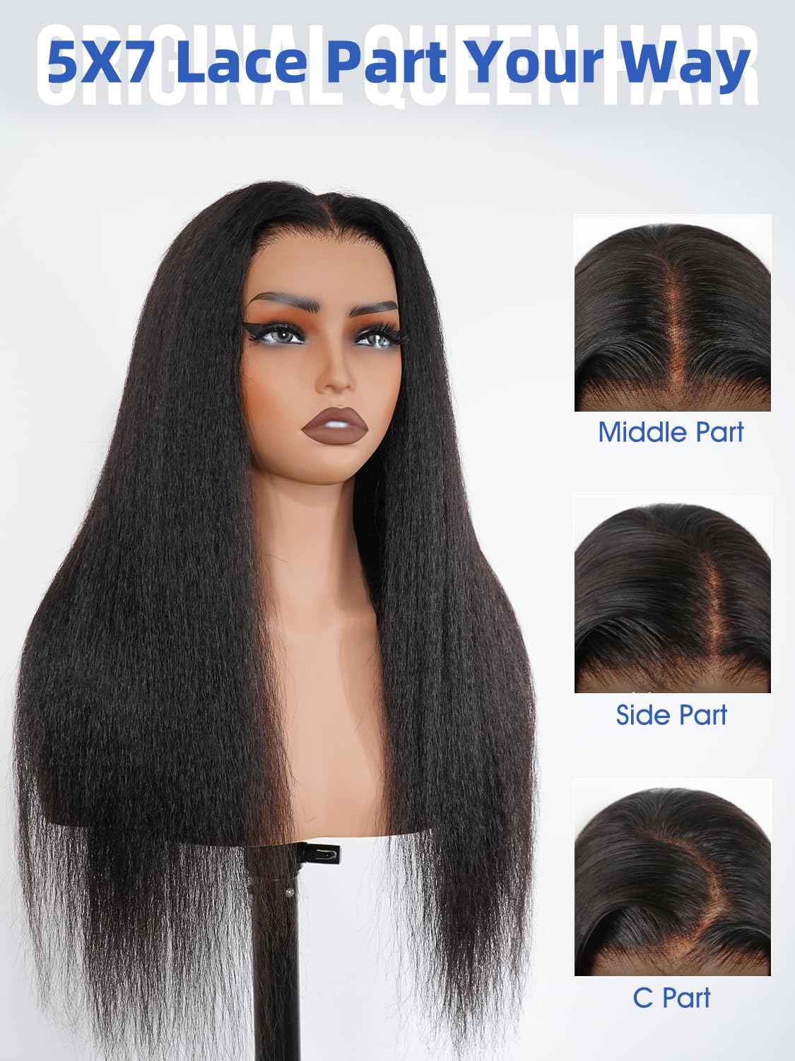 Kinky Straight Glueless Wigs Human Hair 5x7 Wear and Go Wigs Pre Plucked Pre Cut Lace Wig for Women invisible Lace Beginner Friendly 20Inches