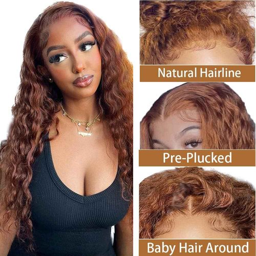 Luxvogue Chocolate Curly Human Hair Wig 13X6 Lace Frontal Deep Wave Human Hair Wig Pre Plucked Pre Cut Lace Frontal Closure Glueless Wigs Elastic Band 200% Density