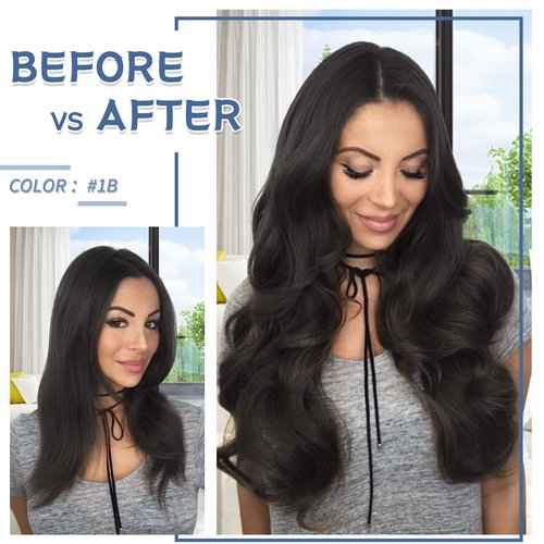 Clip in Hair Extensions Real Human Hair S-noilite #1B Natural Black Double Weft hair extensions 16 Inch Clip in Real Human Hair for Women Balayage Straight 7PCS 125g