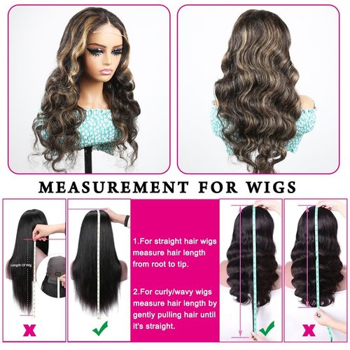 B-fashion Highlight Lace Front Wig Human Hair Pre Plucked 24 Inch Ombre 4x4 HD Lace Closure Wigs Human Hair Colored Body Wave Wear and Go Glueless Wigs Human Hair Pre Plucked Pre Cut 1B/27