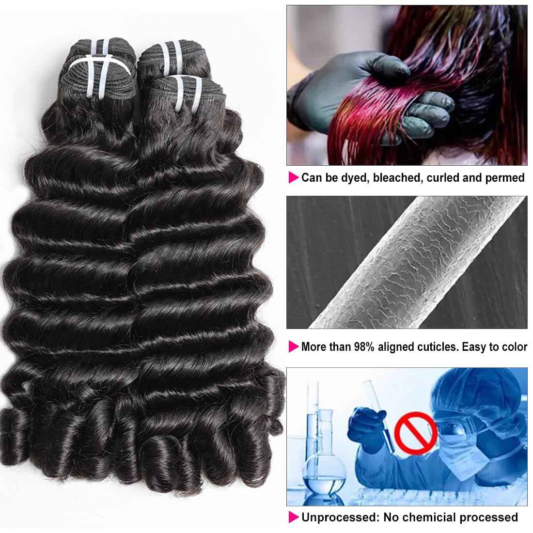 15A Burmese Deep Wave Bundles Human Hair 20 Inch 1 Bundle Tangle Free Unprocessed Brazilian Virgin Hair Weft with Spiral Curly End for Women Deep Wave Human Hair Weft Extensions