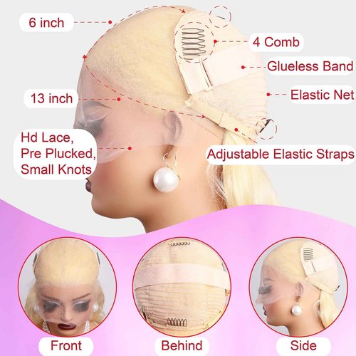 613 Blonde 28 Inch 13X6 HD Lace Front Wigs Human Hair Body Wave 613 Wig Loose Body Wave 13X6 Transparent Lace Frontal Wigs 100% Human Hair Pre Plucked with Baby Hair Daily Wear Wig for Woman