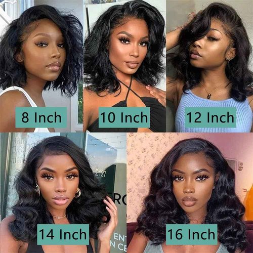 Wear and Go Glueless Wigs Human Hair Pre Plucked Pre Cut 14 Inch Body Wave Bob Wig Human Hair 4x4 Lace Front Wigs for Black Women Brazilian Virgin Human Hair Bob Wigs Glueless 180% Density