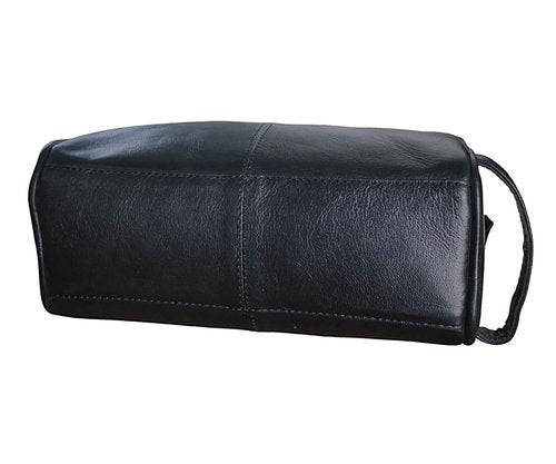 jaald Men's Large Genuine Black Luxury Leather Toiletry Bag Shower Kit Shaving And Grooming Bag For Travel Groomsmen Gift Men Women Hanging Zippered Makeup Bathroom Cosmetic Pouch Make Up Case