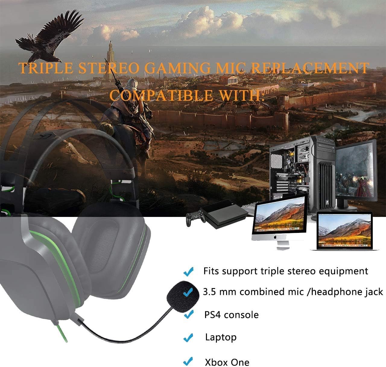 AKKE Mic Replacement 3.5mm Detachable Game Microphone Boom Compatible with PDP Afterglow AG6 Ear Force Xbox One Stealth 400 420x 450 500p 520 Recon 50x 50p 50 60p 150 Gaming Headset (2 PCS)