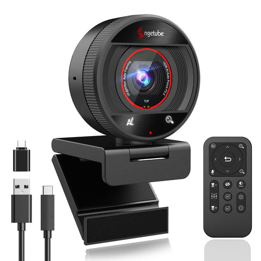 Angetube AI Webcam for PC - 1080p/2K@60FPS HD Web Camera with Remote Control, 8X Digital Zoom Webcam, Privacy Cover, TOF Auto Focus, HDR, USB 3.0 Web Cam Work with Zoom, Skype,Teams, Windows,Mac