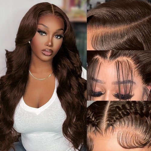 14" 13x4 Glueless Wigs Human Hair Pre Plucked Pre Cut with Baby Hair, 210% Density 12A Brazilian Body Wave Lace Front Wigs Human Hair, Chocolate Brown HD Transparent Wear and Go Wigs for Black Women
