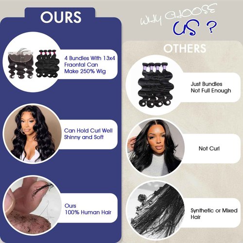 12A Human Hair Bundles with Closure Frontal 18 18 18 18 Body Wave 4 Bundles - Brazilian Quick Weave Hair Extension Real Human Hair for Daily Use