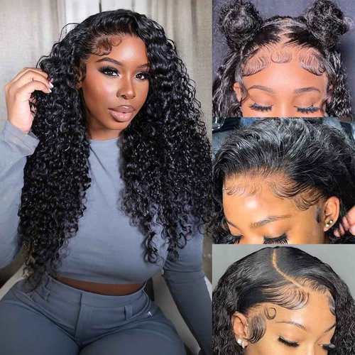 Alibeauty 13x4 HD Transparent Lace Front Wigs Human Hair Pre Plucked Hairline with Baby Hair 200 Density Brazilian Water Wave Wigs for Black Women(20 Inch)