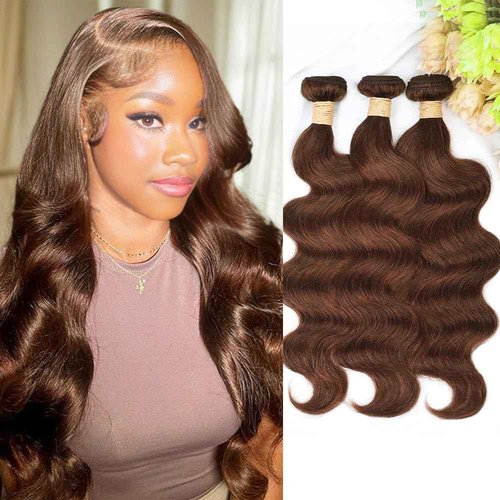 ALLRUN 18 20 22 Inch Brown Human Hair Bundles Body Wave 3 Pcs - 100% Unprocessed Brazilian Virgin Hair Extensions Chocolate Brown Bundles Human Hair 4# Color (12A)