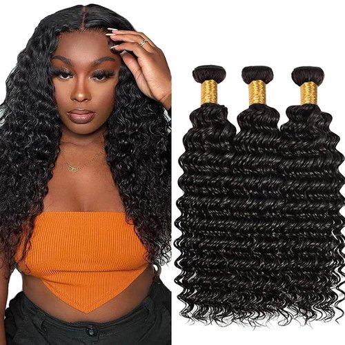 Raw Loose Deep Wave Bundles Human Hair Natural Black Color Brazilian Unprocessed Virgin Hair 18 20 22 Inch Deep Wave Human Hair Bundles