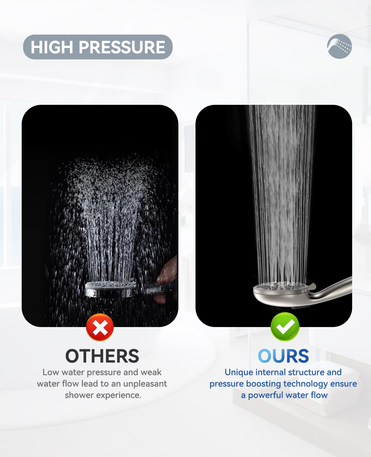 JDO Shower Head with Handheld, High Pressure Handheld Shower Head 9 Settings, Detachable Shower Head Set with Stainless Steel Hose and Shower Bracket (Brushed Nickel)