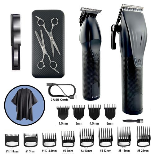 RevMont Multi-Speed Clipper Set, Gear Shifting, 20-Piece Grooming Kit for Men, T-Blade Plus King Clipper, Rechargeable Hair Trimmers, Metal Grip, Carbon Steel Blades, All-in-one Barber Set