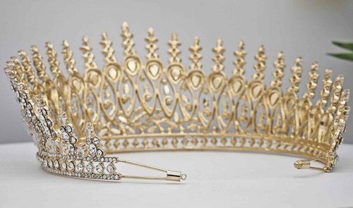 Tall Wedding Tiaras for Bride Large Queen Crowns 5A Cubic Zirconia Princess CZ Bridal Headband for Bride Party Big Pageant Crown for Women Huge Crystal Headpiece Bridal Hair Accessories (Gold)