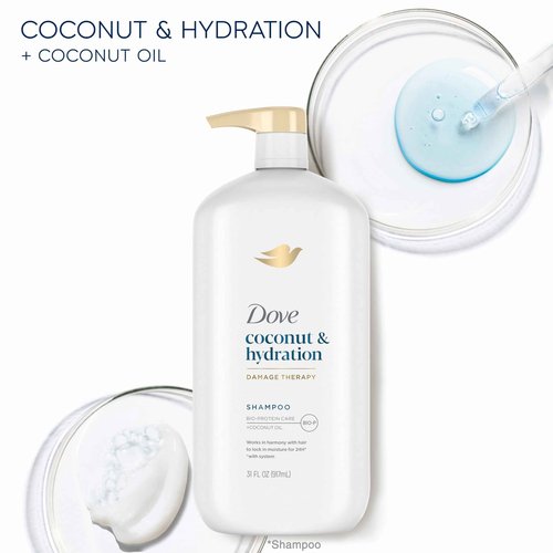 Dove Shampoo Coconut & Hydration Pack of 4 For Dry Hair Shampoo with Oil Blend of Coconut, Jojoba & Sweet Almond 31 oz