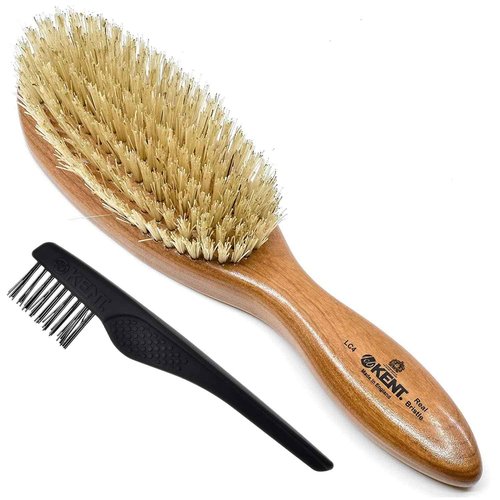 Kent LC4 Finest Detangler Brush, Cherrywood Oval Hairbrush with Boar Bristles for Medium to Thick Hair of All Lengths, Salon-Style Straightening Tool