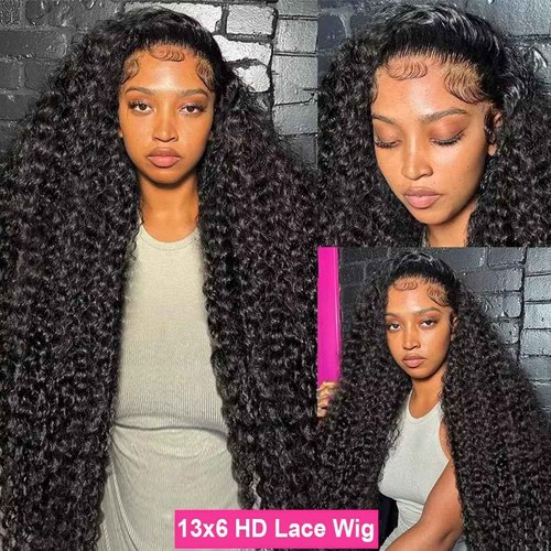 BELE 18 Inch 13x6 Deep Wave Lace Front Wigs Human Hair 200% Density Deep Curly Lace Front Wigs Human Hair Brazilian Vrigin Hair Curly HD Transparent Lace Frontal Wig Pre Plucked with Baby Hair