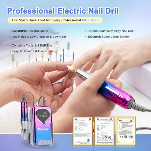 Electric Professional Nail Drill 35000 RPM,Electric Nail File Efile Machine Set,Rechargeable Acrylic Nail Tool Kit,Manicure Pedicure Gel Grinder Polish for Home Salon Teach(Sunset Blue)
