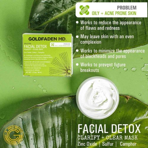 GOLDFADEN MD Facial Detox Mask Clarifying Face Mask w/Zinc Oxide, Sulfur, Salicylic Acid & Grapefruit Purifying Deep Clean Minimizes the Appearance of Redness, Blackheads & Pores 1.7 ﬂ oz