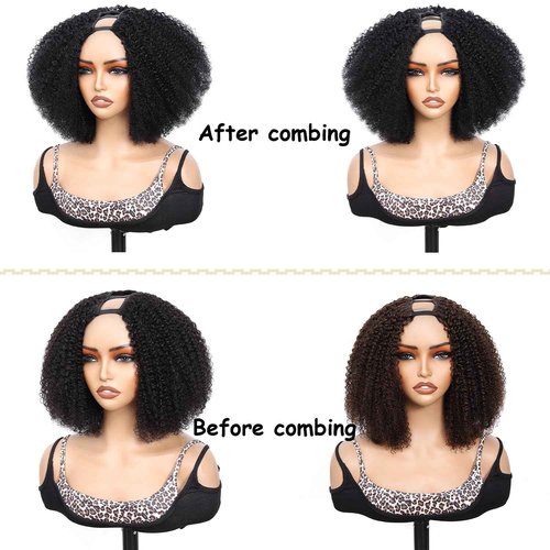 MPS Kinky Curly Human Hair Wigs for Black Women Afro Curly Human Hair 180% Density 12 Inch Full Head Clip in U Part Wigs Human Hair Pre Plucked U Shape Wigs (Natural Black)