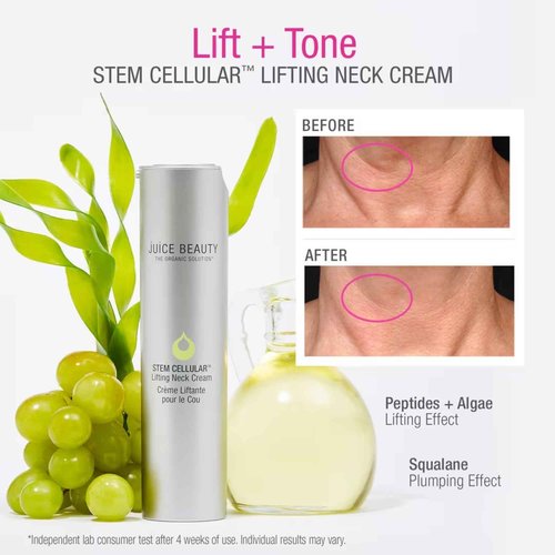 Juice Beauty Stem Cellular Peptide Lifting Neck Cream - 50 mL - Tightens and Smooths + Reduces Fine Lines and Wrinkles - Vegan, Cruelty Free