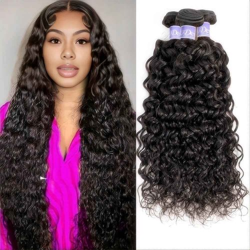 UDesire Water Wave Human Hair Bundles Wet and Wavy Bundles Human Hair Water Wave 22 24 26 Inch 100% Unprocessed Curly Hair Extensions Natural Black