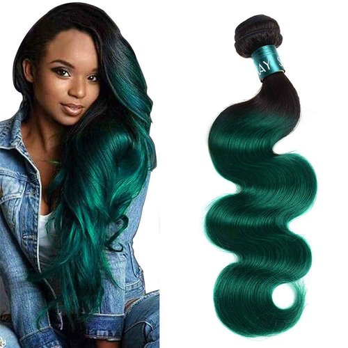 SEXAY Green Brazilian Ombre 1 Bundle 1B/green Color Body Wave Hair Bundles Unprocessed 12A Virgin Human Hair Bundles (22", Body 1B/Green)