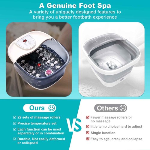 ECARBME Foot Spa Bath Massager with Heat, Foot Bath with 22 Massage Rollers, Temperature Control, Jets, Bubbles, Epsom Salt and Vibration, Foot Soaking Tub for Relaxation - Grey