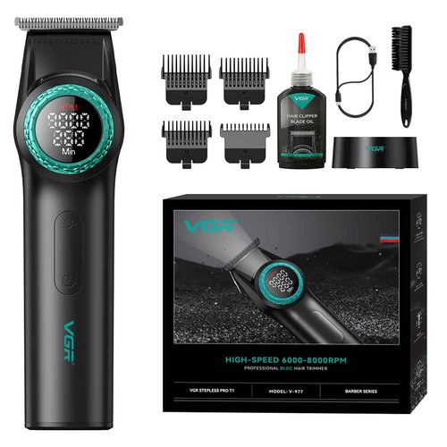 VGR 977 Professional Hair Trimmer Hair Clippers for Men, 8000rpm T-Blade Trimmer Zero Gapped Cordless Barber Clippers, Rechargeable Edgers Clippers with LED Display(Black)