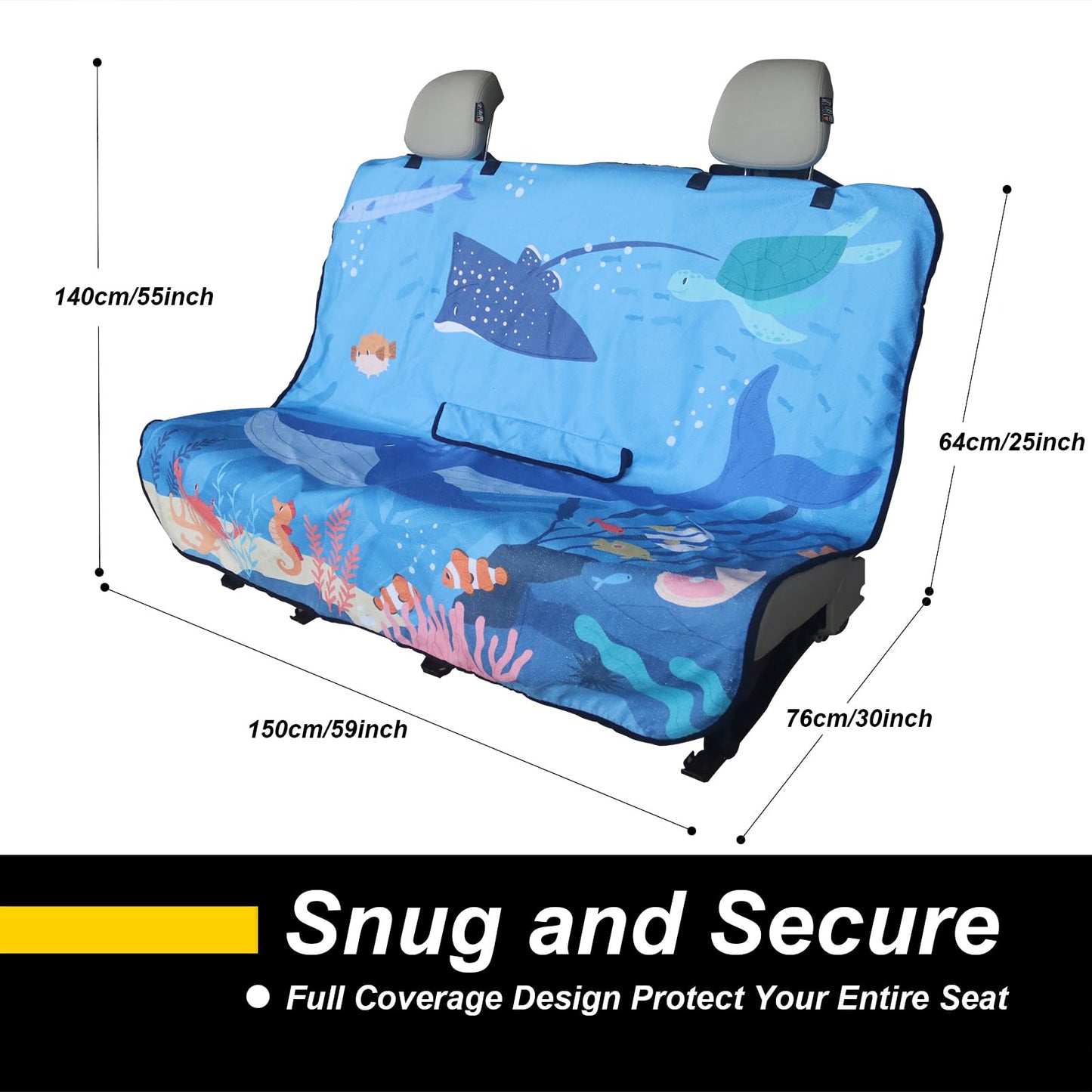 LoyaGour Back Seat Cover for Car Trucks Van SUV,Waterproof Rear Bench Towel Seat Covers for Dogs and Kids,Automotive Backseat Protector (Seaworld)