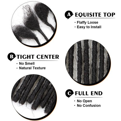 6inch 100 Strands 0.2cm Width 100% Human Hair Dreadlock Extensions, Full Handmade Loc Extensions Human Hair for Men Women Kids, Permanent Dread Extensions(Natural Black)