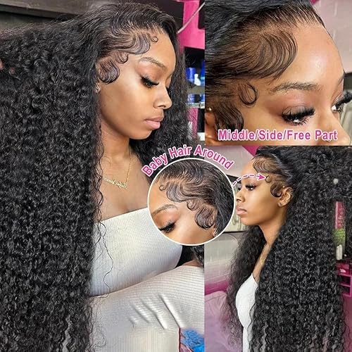 13x6 Deep Wave Lace Front Wigs Human Hair 200% Density Human Hair Wig Pre Plucked 13x6 HD Transparent Lace Front Wigs for Women 18 Inch