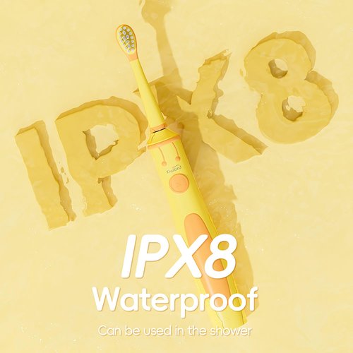 KIWIBIRD Kids Electric Toothbrush for Ages 3–10 | Toddler Sonic Toothbrush with 4 Modes & Soft Silicone Bristles | 2-Min Timer Pressure Sensor | 45-Day Rechargeable Battery | IPX8 Waterproof (Yellow)